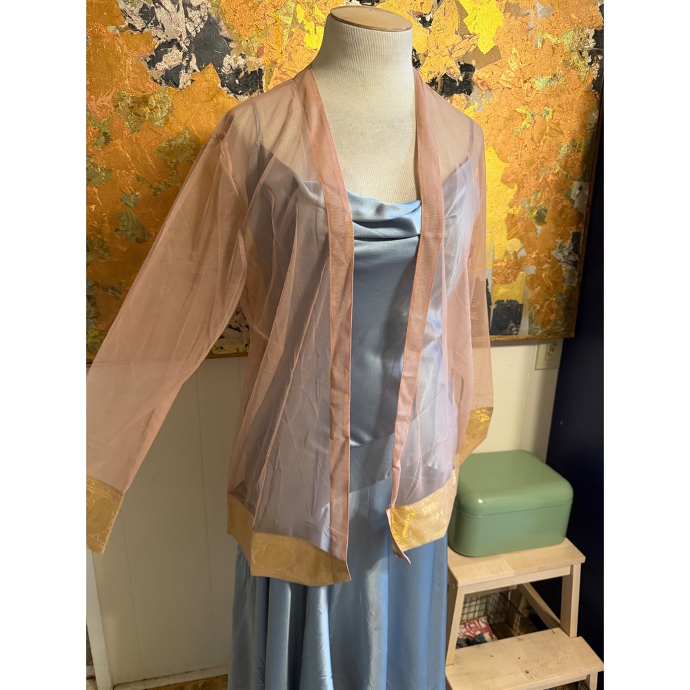 Sterling Styles Vintage Sheer Mesh Cardigan Rose Pink Gold Brocade CS1547J OS